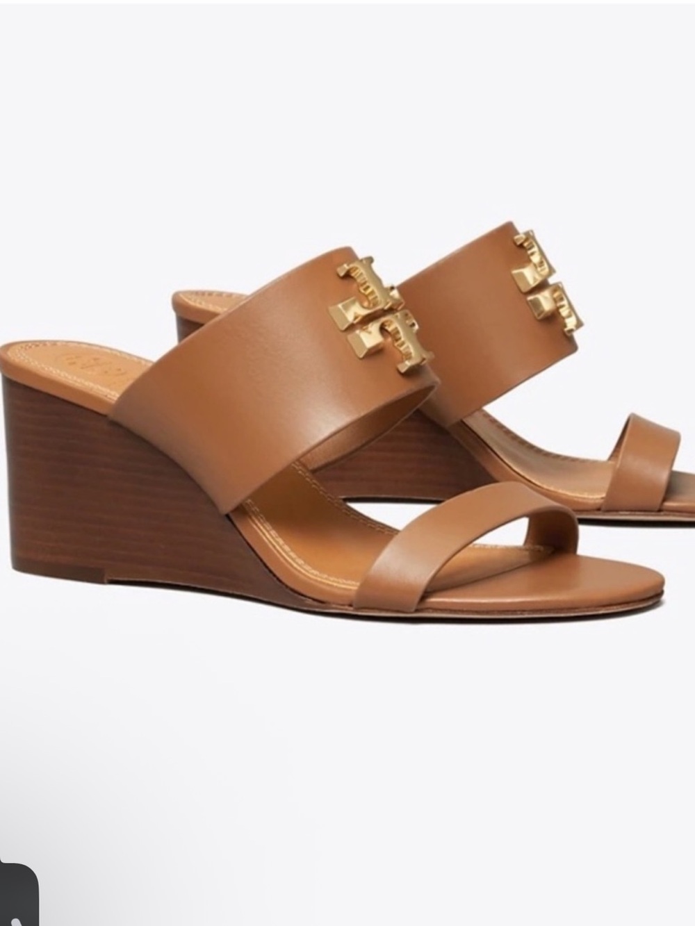 Tory Burch Tan Leather Logo Wedge Sandals 6M